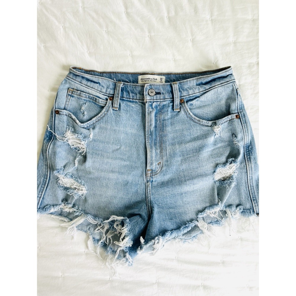 Abercrombie Fitch Ultra High Rise MomJean Shorts Womens Size‎ 10 Blue Distressed